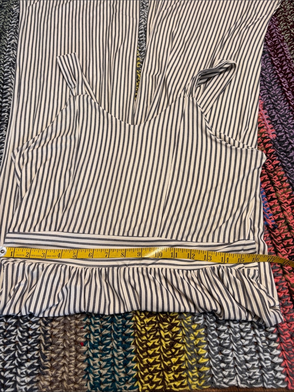 Striped Cream and Black Sleeveless Jumpsuit by Emily Daniels Sz L - Picture 6 of 10